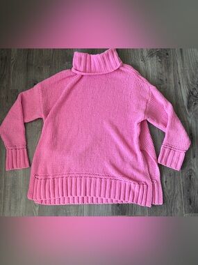 Aerie Pink Chunky Turtleneck Oversized Sweater